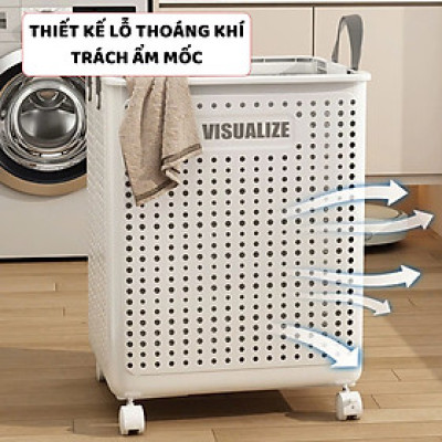Giỏ Đựng Quần Áo Bẩn VISUALIZE , Giỏ Nhựa Đựng Đồ Có Bánh Xe, Quai Da Chắc Chắn, Có Thể Gấp Gọn - Hàng chính hãng