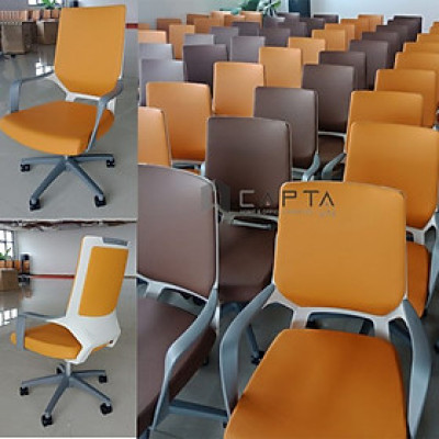 Ghế nhân viên lưng trung CE4477-P Nội thất Capta Ghế xoay văn phòng nệm bọc da simili khung ghế màu trắng tay và chân ghế nhựa Office chair
