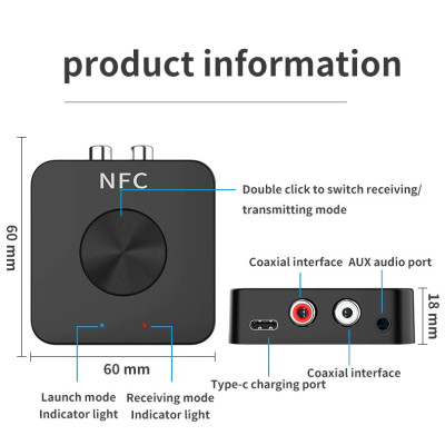 ROGTZ - Bộ Thu Phát Âm Thanh Bluetooth 5.0 2 Trong 1 BT-21, Hỗ trợ NFC, Pin 200mAh 8 Giờ, Chip Xử Lý Âm Thanh Thế Hệ Mới, 2 Cổng Âm Thanh RCA và AUX, Thiết Kế Nhỏ Gọn - Hàng Chính Hãng