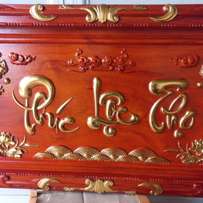 Tranh treo tường khắc chữ phúc lộc thọ bằng gỗ hương đỏ và được dát vàng cao cấp kt 48×108×4cm 