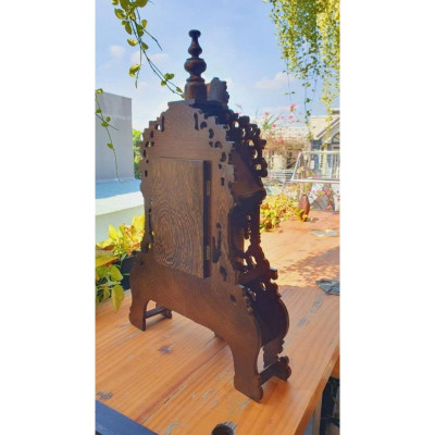 Đồng Hồ Gỗ Mun Đuôi Công Quả Lắc, Phong Cách Tân Cổ Điển, Máy Kim Trôi - Bảo Hành 2 Năm