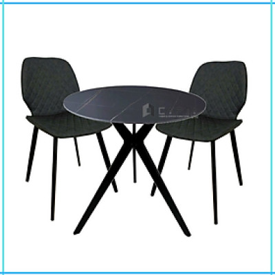 Bộ bàn tròn tiếp khách văn phòng nhỏ mặt đá phiến 2 ghế bọc Simili chân sắt nhập khẩu cao cấp SL TE1539-08E / LUX 37A-P- Small round table and 2 chairs