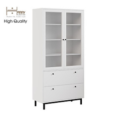 [Happy Home Furniture] CATY , Kệ sách 6 tầng cửa kính 2 ngăn kéo - chân sắt ,  90cm x 39cm x 180cm (DxRxC), KSA_019