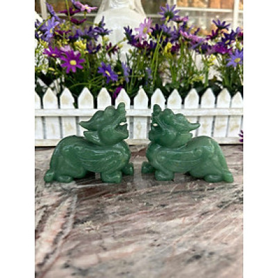 Cặp Tỳ Hưu phong thủy đá thạch anh xanh Aventurine - Dài 10 cm