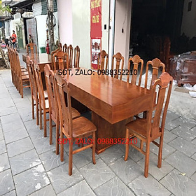 Bộ Bàn Ghế Ăn 10 Ghế Xẻ Quạt Gỗ Cẩm Vàng