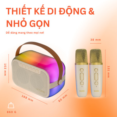 Bộ Loa Karaoke mini Bluetooth iCore ISM69 kèm 02 Micro - Hàng Chính Hãng
