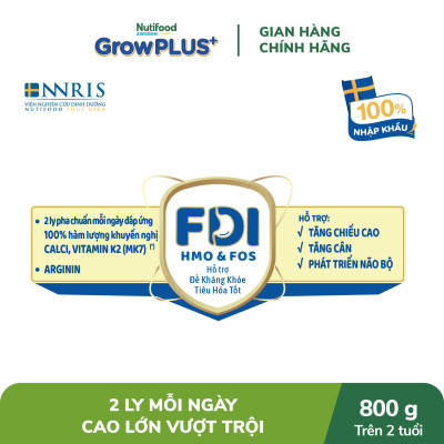 Sữa bột Nutifood GrowPLUS+ Cao Lớn Vượt Trội trên 2 tuổi Lon 800g