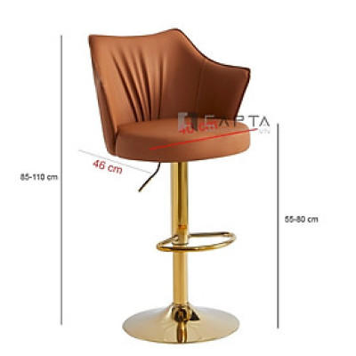 Ghế đảo bếp màu nâu CB2297B-P Nội thất Capta Ghế ngồi quầy bar có lưng tựa nệm PU mềm màu nâu chân thép tăng giảm mạ màu vàng