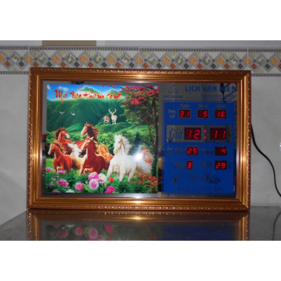 Đồng hồ Lịch Vạn Niên tranh đèn treo tường hiệu Cát Tường_tranh Mã Đáo 55108_KT 55x35x7cm_Có 2 loại (Không remote đèn và Có remote đèn)