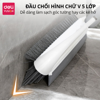 Chổi Chà Sàn Nhà Tắm Kết Hợp Gạt Nước Đầu Chữ V Deli - Chổi Cọ Sàn Đa Năng 2 Đầu Chổi Kèm Gạt Nước Làm Sạch Mọi Góc Bẩn