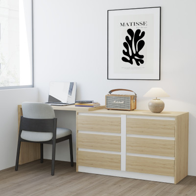 HAPPY FURNITURE , Tủ lưu trữ 6 ngăn kéo kết hợp bàn , BAN_173 , 204cm x 45cm x 72cm DxRxC