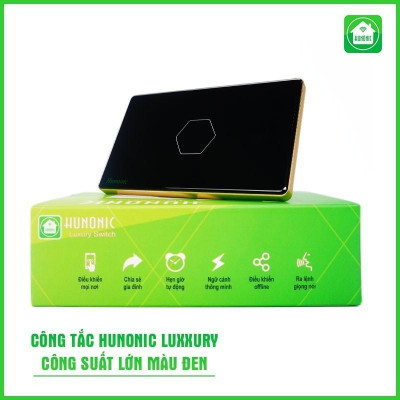 Công Tắc Cảm Ứng Hunonic Luxury Hình Chữ Nhật Viền Vàng, Công Tắc Thông Minh Wifi Điều Khiển Từ Xa Bằng Điện Thoại