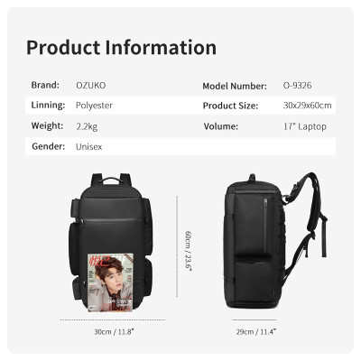 Balo OZUKO 9326 cỡ lớn chống trộm có cổng sạc USB thời trang đa năng cho nam