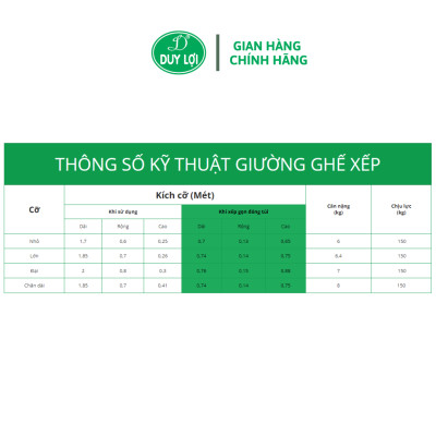 GHẾ - GIƯỜNG XẾP  DUY LỢI THÉP CHÂN DÀI (TẶNG 10 MÓC ÁO KÉP NHỰA CAO CẤP DUY LỢI)