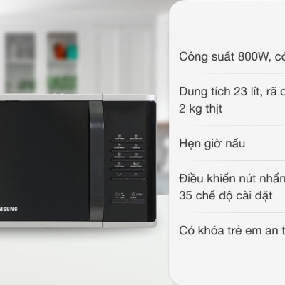 Lò vi sóng tráng men Samsung Dòng vi sóng 23L (MS23K3513AS) | Rã Đông Nhanh Chóng | Khoang lò tráng men CERAMIC INSIDE - Hàng chính hãng