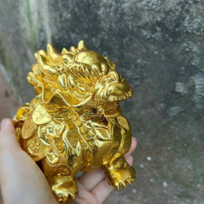 CẶP Tượng long quy bằng gỗ bách xanh kt 15×10×9cm sơn pu dát vàng cao cấp 