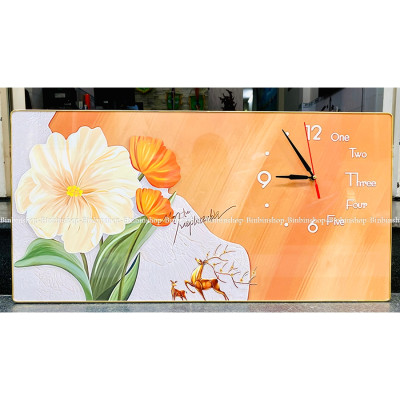 (ẢNH THẬT) Tranh đồng hồ tráng gương hoa tulip 6 tranh bo viền kèm đinh treo