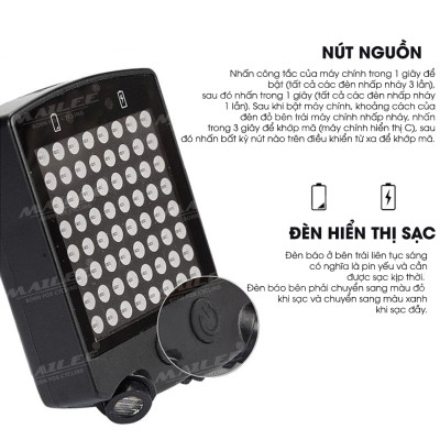 Đèn Đuôi Xe Đạp Led Xi nhan A112 64 bóng led với màn hình đa hiển thị nhiều mẫu dung lượng 650mAh có remote không dây Mai Lee 