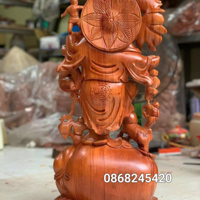 Tượng phật di lặc ngũ phúc bằng gỗ hương đá kt cao 60×26×15cm 