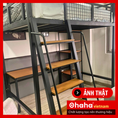 [Kèm Ảnh Thực Tế - Miễn phí vận chuyển & Lắp đặt] GIƯỜNG TẦNG THÔNG MINH KHUNG SẮT CÓ BÀN HỌC OHAHA - GTS001