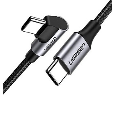 Ugreen UG50123US255TK 1m cáp USB 2 đầu type C vuông góc 60W PD mạ nhôm nâu đen - HÀNG CHÍNH HÃNG
