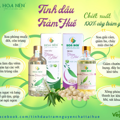 Tinh dầu Tràm Huế nguyên chất 3ml - Hoa Nén - Chuẩn VietGAP - Vegan - Chăm sóc sức khoẻ mẹ và bé