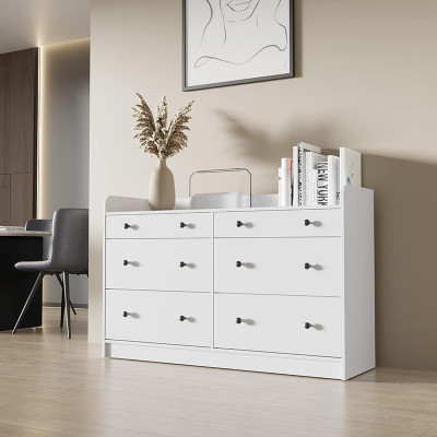 Tủ Gỗ 6 Ngăn Kéo Hiện Đại Màu Trắng Dài 135cm Thương Hiệu SIB Decor KG81