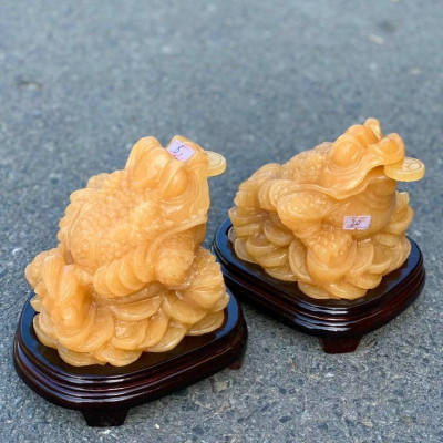 Tượng Cóc Ba Chân, Cóc Ngậm Tiền, Thiềm Thừ phong thủy chiêu tài lộc đá ngọc hoàng long - Dài 19 cm