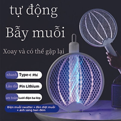 (Tặng đèn bắt muỗi) Vợt Diệt Côn Trùng Có Đèn Tự Động Thông Minh Cao Cấp Để Bàn Đứng Tích Điện Sạc USB Hàng Chính Hãng