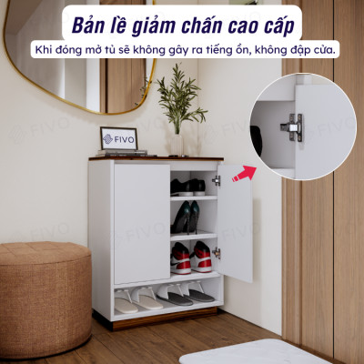 Kệ Để Giày Dép Gỗ Lõi Xanh Chống Ẩm FIVO FS54 Màu Walnut Phối Trắng, Ngăn Tủ Điều Chỉnh Linh Hoạt, Tấm Lưng Thoáng Khí