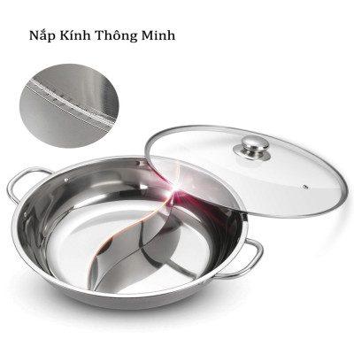 Nồi Lẩu 2 Ngăn Inox 30 cm, Nồi Lẩu Điện Đa Năng Dùng Làm 2 Món Lẩu Cùng Lúc ,Thiết Kế Dạng Âm Dương Mới Lạ , Hấp Thụ Nhiệt Và Làm Nóng Nhanh , Tiết Kiệm Thời Gian –Hàng Chính Hãng