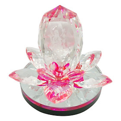 Tượng Phật Bà Quan Âm Tọa Đài Sen Pha Lê PT0076