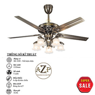Siêu Sales QUẠT TRẦN AZP- 5 CÁNH KIM LOẠI, CÔNG XUẤT 50W, CÓ REMOTE- Hàng Nhập Khẩu