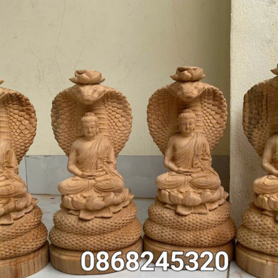 Tượng thần rắn bảo vệ đức phật xông trầm  bằng gỗ ngọc am kt cao 30×11×10cm 