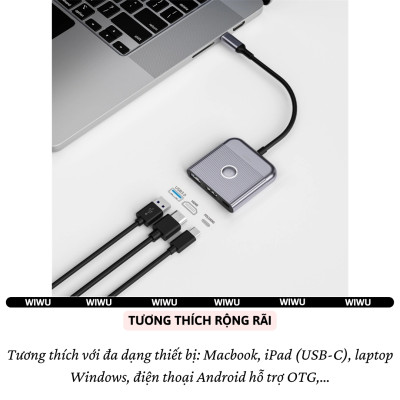 Hub chuyển đổi chia cổng Type-C 3in1 HDMI 4K@60Hz + PD 100W Type-C + USB 3.0 hiệu WIWU Travel Docking cho Macbook Laptop cho iPhone - Hợp kim nhôm, nhỏ gọn, bền bỉ, đa năng để vừa sạc vừa xuất màn hình và truyền dữ liệu nhanh chóng - Hàng nhập khẩu