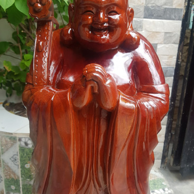 Tượng Gỗ Mỹ Nghệ Phật Di Lặc Đứng Trên Bao Tiền to Chúc Phúc Tay Cầm Như Ý dãy tiền Size Cao 80cm Đk 30cm Sâu 20cm Anh Chị Trưng Bày Phòng Khách ở Nhà , Công Ty, cửa hàng quà biếu tặng ạ