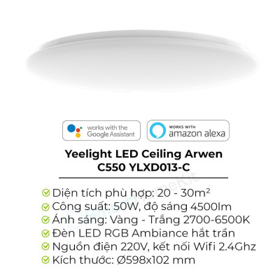  Đèn Led Ốp Trần Thông Minh Yeelight Arwen C - 50W - Led RGB hắt trần - Hàng Chính Hãng - Bản Quốc Tế Mihome Global