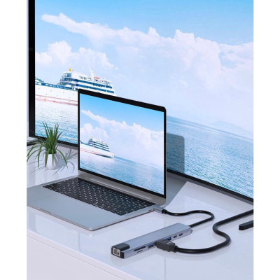 Bộ Chuyển Đổi Hub 8 Trong 1 Type C 3.1 Sang HDMI 4K-Mạng RJ45 Đọc Thẻ SD / TF Cho MacBook Notebook Laptop Máy Tính-Hàng Chính Hãng