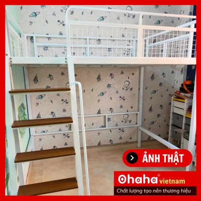 [Kèm Ảnh Thực Tế - Miễn phí vận chuyển & Lắp đặt] GIƯỜNG TẦNG THÔNG MINH KHUNG SẮT CÓ BÀN HỌC OHAHA - GTS001