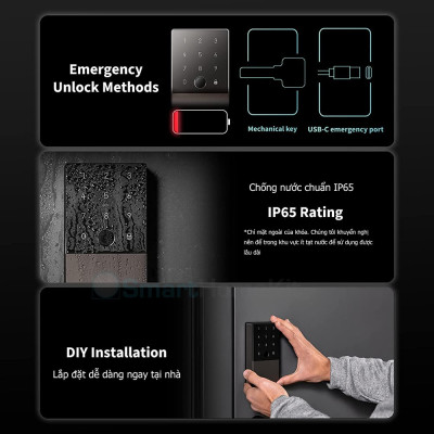 Bộ khóa thông minh Aqara U100 Smart Lock Kit Matter (Có sẵn Aqara Hub E1) Mở khóa bằng ứng dụng, vân tay, thẻ từ - Hàng Chính Hãng