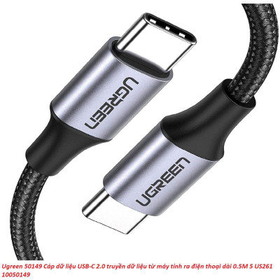 Ugreen UG50149US261TK 0.5M Type C 2.0 Cáp sạc và truyền dữ liệu từ máy tính ra điện thoại màu xám đen - HÀNG CHÍNH HÃNG