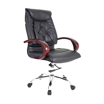 Ghế Trưởng Phòng Khung Đúc Tay Gỗ Chân Thép Mạ Cao Cấp IBIE IB201 - Đen