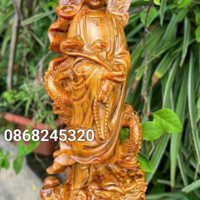 TƯỢNG PHẬT BÀ QUAN ÂM BỒ TÁT BẰNG GỖ HUYẾT LONG CỰC ĐẸP KT CAO 30×10×9CM 