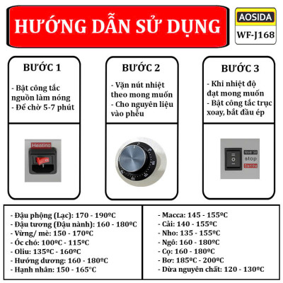 Máy Ép Dầu Nóng-Lạnh WF-J168 AOSIDA Thương Hiệu Cao Cấp Anh Quốc, 1800W, Ép 5-8kg/giờ - Hàng Nhập Khẩu (Bảo Hành 12 Tháng)