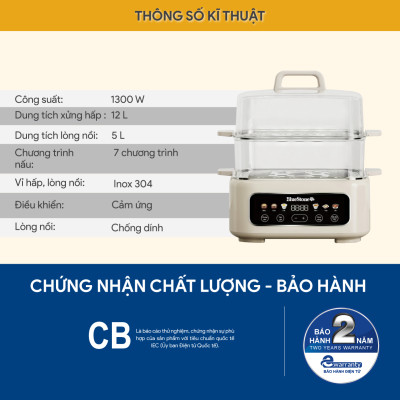 Nồi Hấp Đa Năng BlueStone MPB-7238 - 17 lít - 1300W - Điều khiển cảm ứng - Hàng Chính Hãng