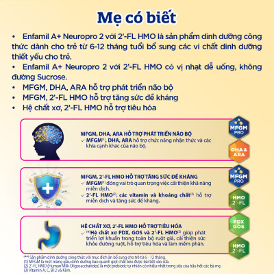 Combo 6 lon sữa bột Enfamil A+ NeuroPro 2 với 2’-FL HMO cho trẻ từ 6 –12  tháng tuổi– 830g