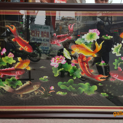 Tranh Thêu Tay – Vạn sự hanh thông, Cửu ngư quần tụ