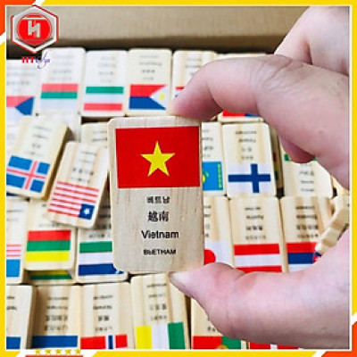 Đồ Chơi Trí Tuệ Cho Bé, Đồ Chơi Gỗ, Bộ Domino 100 Lá Cờ Của Các Quốc Gia Trên Thế Giới