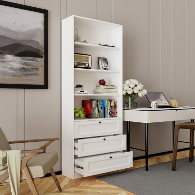 HAPPY FURNITURE , MATTA - Kệ sách 6 tầng 3 ngăn kéo , KSA_068 , 80cm x 28cm x 200cm DxRxC