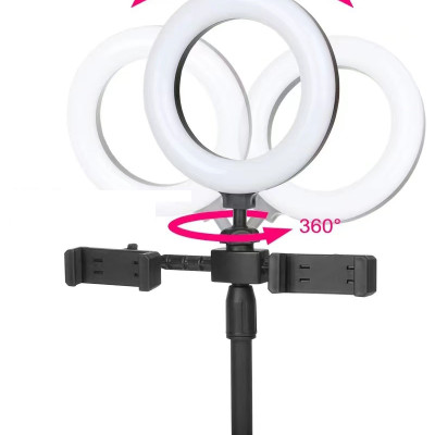 Đèn led livestream mini 16cm để bàn tích hợp 2 giá đỡ điện thoại kiểu chữ T- Hàng chính hãng